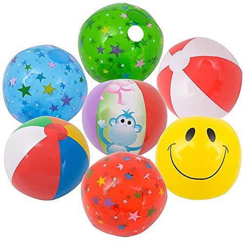 Chochkees Large Beach Balls Assortment, Various Design for Swimming Pool Party, Birthday, Summer Fun Toy, 16\" (6-Pack)