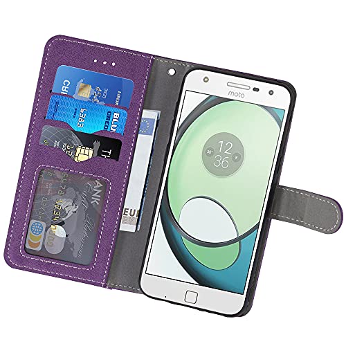 Asuwish Compatible With Moto Z Play Wallet Case And Tempered Glass Screen Protector Flip Cover Credit Card Holder Stand Cell Accessories Phone Cases For Motorola Zplay Motozplay Droid Women Men Purple #TOP2