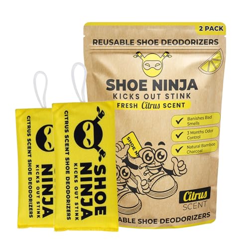 Shoe Ninja Shoe Deodorizer - Shoe Odour Eliminator with Activated Charcoal, Versatile and Reusable Deodoriser Bags for Shoes, Football Boot Deodoriser and Shoe Smell Remover, Great for Sports - 2 Pack