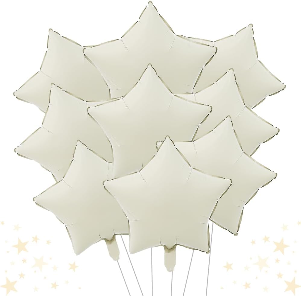 DecoGlee 15Pcs 18 Inch Large Cream White Star Shape Foil Balloons Big Stars Helium Mylar Ballons for Birthday Wedding Bridal Shower Anniversary Engagement Party Decorations Supplies