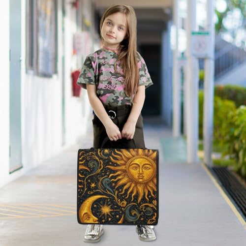 Image of 3 Ring Zipper Binder with Shoulder Strap Sun Moon Stars Astrology 1.5 inch Binders Keeper Large Capacity Multi Pockets for School Office Supplies