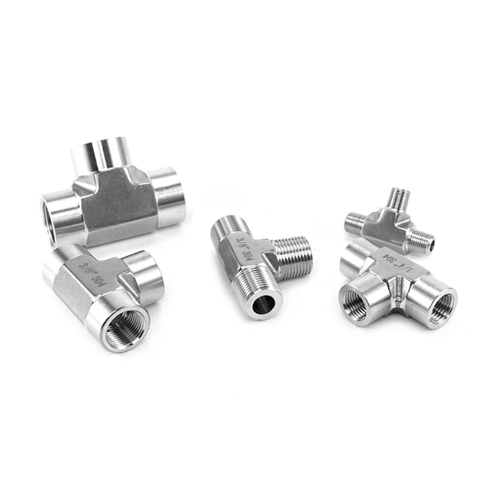 Conector en T de 3 vías Accesorio en T de forja Acero Inoxidable con Rosca Macho/Hembra 1/8", 1/4", 3/8" y 1/2" for tuberías Agua Alta presión(Female Thread,1/4")