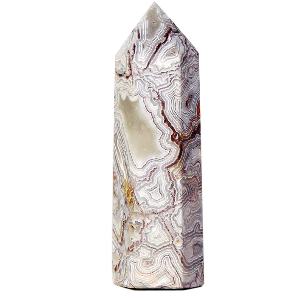 KINOMexican Crazy Lace Agate Tower Crystal Healing Wand Point 6 Faceted Prism Carved Stone Figurine Meditation Therapy