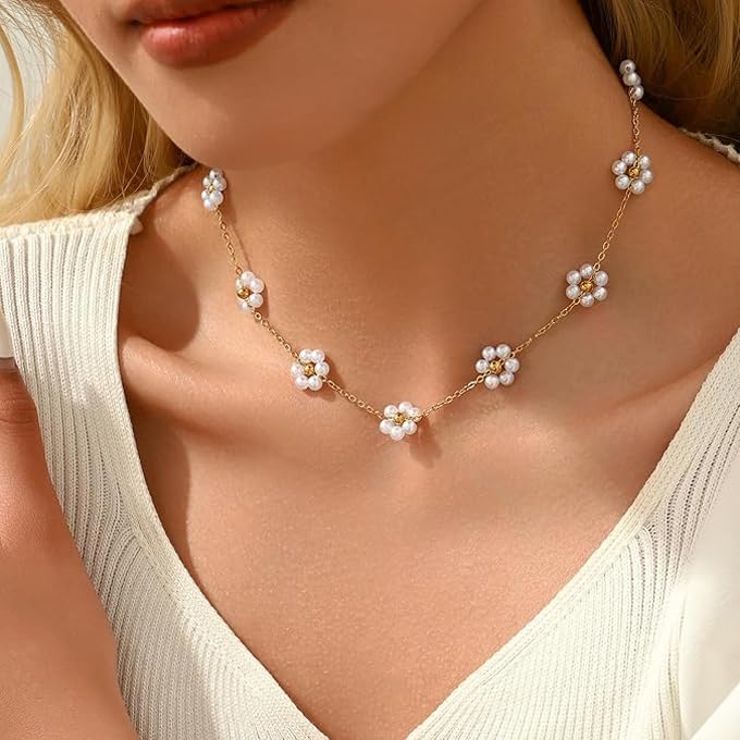 Shining Diva Fashion Daisy Pearl Necklace for Women Latest Stylish 18k Gold Plated Pendant Necklaces Gifts for Girls Anti Tarnish Jewelry (16857np) 1