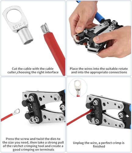 Crimpzange Kabelschuhe 16mm2 Kabelschuh Zange 10–1/0 Kabelschuhe 16 Mm2 Crimpzange 6/10/16/25/35/50 Mm² Mit 120 Stück Kupferringklemmen Und Schrumpfschläuche
