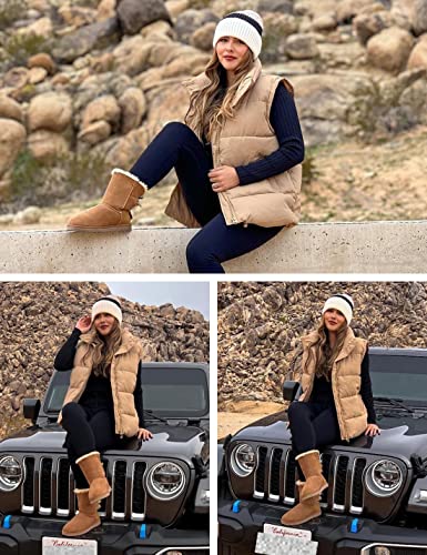 Athlisan Womens Zip Up Puffer Vest Stand Collar Sleeveless Padded Jacket Coat, Khaki, M