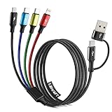 Minlu Câble de Charge Double Type C, Câble Multi USB 4 en 2 [3,5A 1,8M] Câble de Charge Rapide USB A/C vers 2*USB-C+Lightning+Micro, Câble USB pour iPhone 17,16,15,14,13,12/Galaxy/Android/Tablette