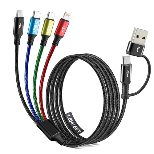 Minlu Dual Typ-C Multi Ladekabel, 4 in 2 Multi USB Kabel, USB-A/C zu Dual USB-C+Lightning+Micro USB-Ladekabel, Geflochtenes Universal-Ladekabel für iPhone 17 16 15 14 13/Galaxy/Laptop/Android/Tablet