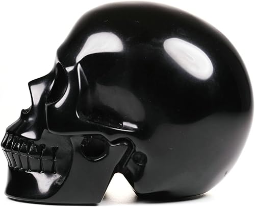 Miniatura 3 de MR.SKULL Calavera de cristal de obsidiana negra de 5.0 pulgadas, realista, escultura de piedras preciosas talladas a mano, piedra curativa de