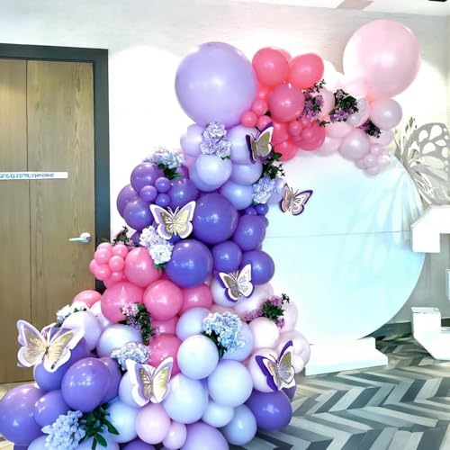 Image of Lukiituke Pink and Purple Balloon Arch Kit, 134Pcs Pink and Purple Balloons | 4 Sizes Latex Balloons for Wedding Bridal Baby Shower Birthday Party Decorations