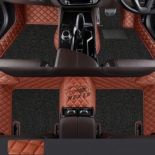 Image of NEXTA Premium Nappa Luxury Leather with Grass Mat Complete Set || 100% Waterproof and Washable||7D Cars Floor Mats for VinFast VF MPV 7-7 Seater (All 3 Rows) | Color : (Tan & Black)