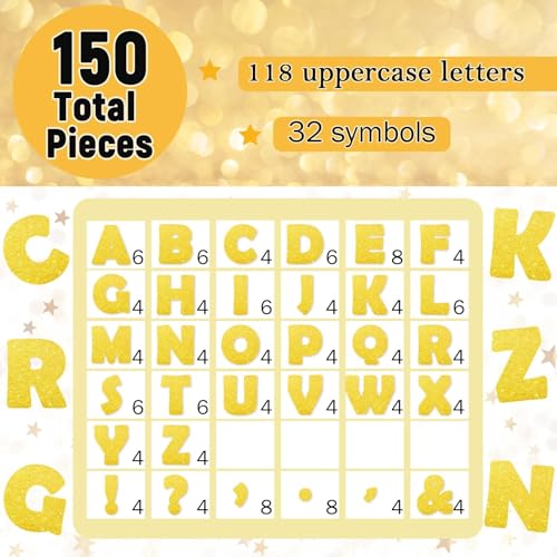 Image of Qyeahkj 150 PCS Large 7 inch Font Letters and Punctuation Set Glitter Gold Classroom Alphabet Cutout for Bulletin Board Display Home School A Great Helper to Inspire Students' Learning Interest