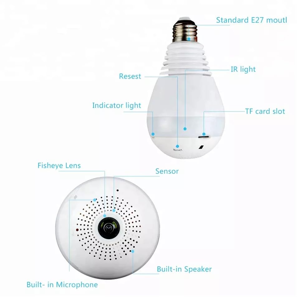 Wi-Fi Camera CCTV Camera 1080p Wireless PTZ Bulb Shape V380 Pro | Indoor 360° Smart Home Security Camera Light Vision 24x7 Continuous Recording with Motion Sensor LED Lights (Bulb Camera) 2