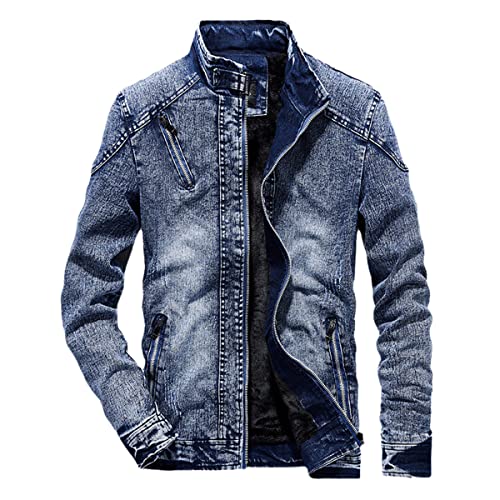 Veste en jean automne hiver homme coupe ajustée bleu rétro zippée 4XL