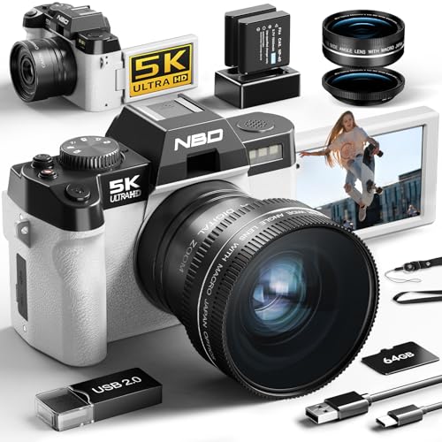 NBD 5K 64MP Appareil Photo numérique avec autofocus, Zoom numérique 16x, F1.8 Ouverture, Écran IPS 3
