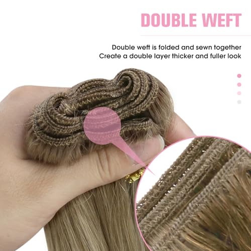 Image of YoungSee Sew in Hair Extensions Real Human Hair Light Brown Balayage Platinum Blonde Weft Hair Extensions Human Hair Dyable Sew in Bundles Human Hair for Women 100g 16 Inch