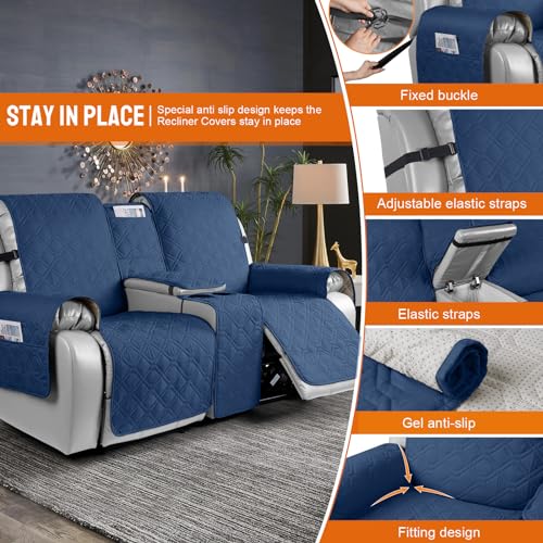 Image of VANSOFY Loveseat Recliner Cover with Console 100% Waterproof Sofa Slipcovers Non-Slip Reclining Couch Cover Split Sofa Covers Furniture Protector for Pets, Dogs(Ocean Blue)