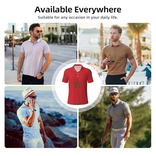 ZQYTGFDC Polo drapeau du Maroc, respirant et confortable, adapté pour les occasions d'affaires décontractées pour homme., Noir , XL – vue 8