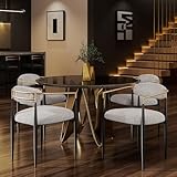 Morden Fort Modern Boucle Dining Chairs Set of 4, Grey Upholstered Dining Chairs with Black Metal Legs and Gold Armrest, Accent Chairs for Kitchen, Living Room and Bedroom