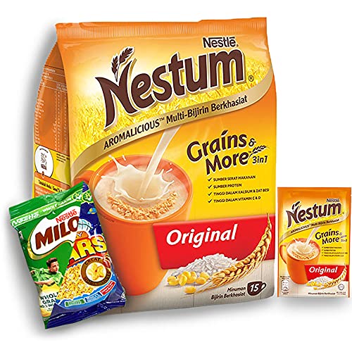 Nestum All Family 3-in-1 Instant Cereal Milk Drink and 1-Pack Nestle Cereal Snack Bundle (Milo or Koko Krunch or Honey Star, 30 g) - Low Fat Milk Cereal Made with Wholemeal Wheat, Rice & Corn Grits, Fortified with Vitamins (Original, 15 Sachets)