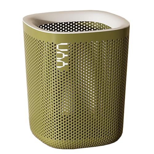 Image of Kriva Plastic Square Open Top Trash Can | 12L Garbage Container Wastebasket | Large Capacity Hollow Dustbin for Bathrooms, Laundry Room, Kitchens, Offices, Kids Rooms, Dorms (Green)
