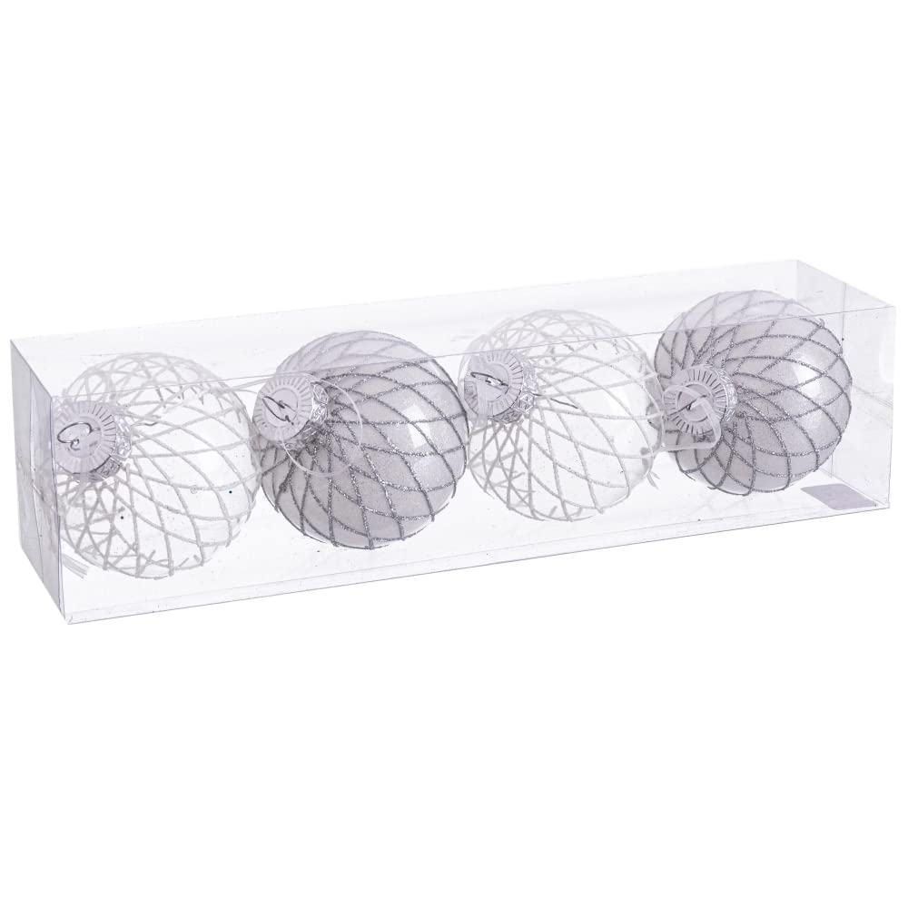 Set of 4 Transp Ornate Christmas Baubles - 80mm