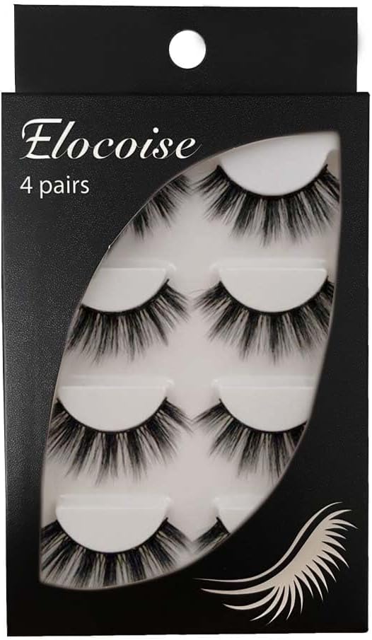 False Eyelashes,3D Eye Lashes Reusable 4 Pairs Long Hand-made Faux Eyelashes for Eye Makeup (G107)