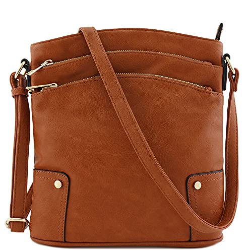 Triple Zip Pocket Large Crossbody Bag Tan Nellis Auction
