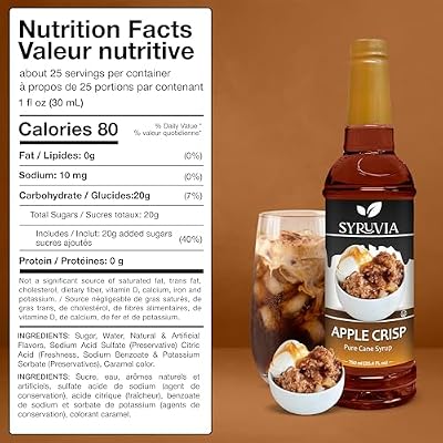 Syruvia Coffee Syrup, Apple Crisp Flavored Syrup for Drinks, Lattes, and Desserts 25.4 fl oz,