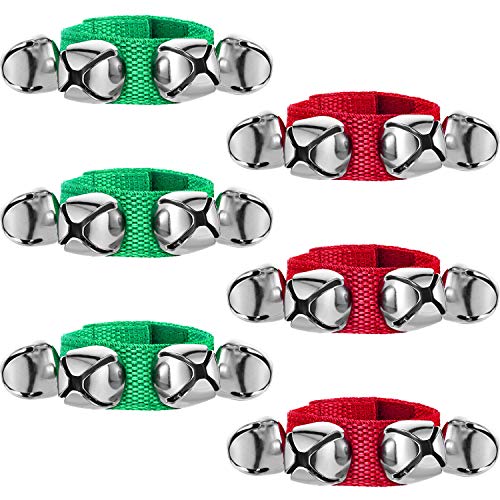 6 Pieces Christmas Band Wrist Bells Bracelets Jingle Musical Ankle Bells Instrument Percussion Rhythm for Christmas Party Favors Festival Accessories (Red and Green)
