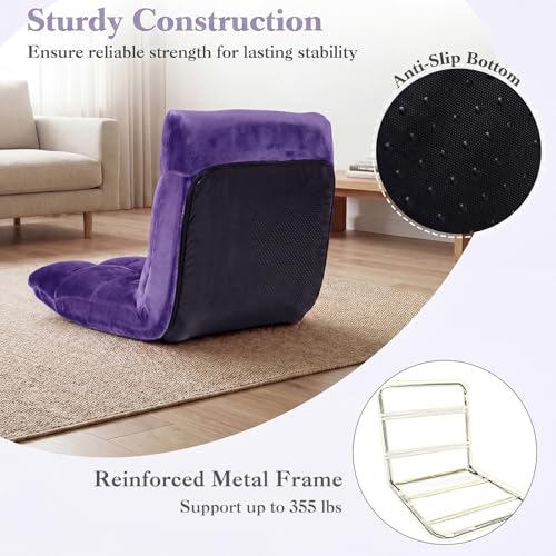 Image of Giantex Folding Floor Chair with Back Support, 14 Adjustable Position, Padded Sleeper Bed, Couch Recliner, Gaming Video Chairs for Adults, Meditation, Living Room (Purple)