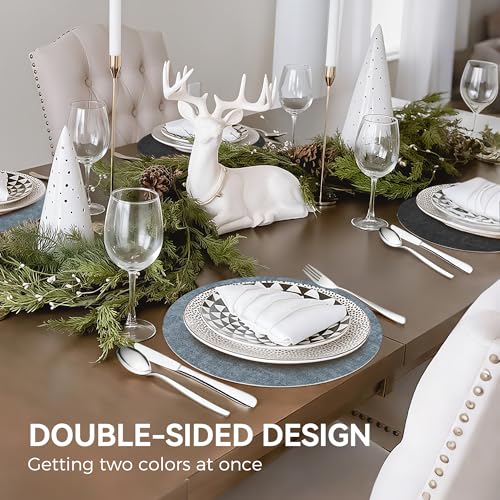 Image of 13 inch Round Placemats Set of 4, NCUE Dual-Sided Faux Leather Heat Resistant Table Mats, Waterproof Oilproof Washable Protective Table Placemats with Coaster, Wipeable Vinyl for Indoor & Outdoor Use