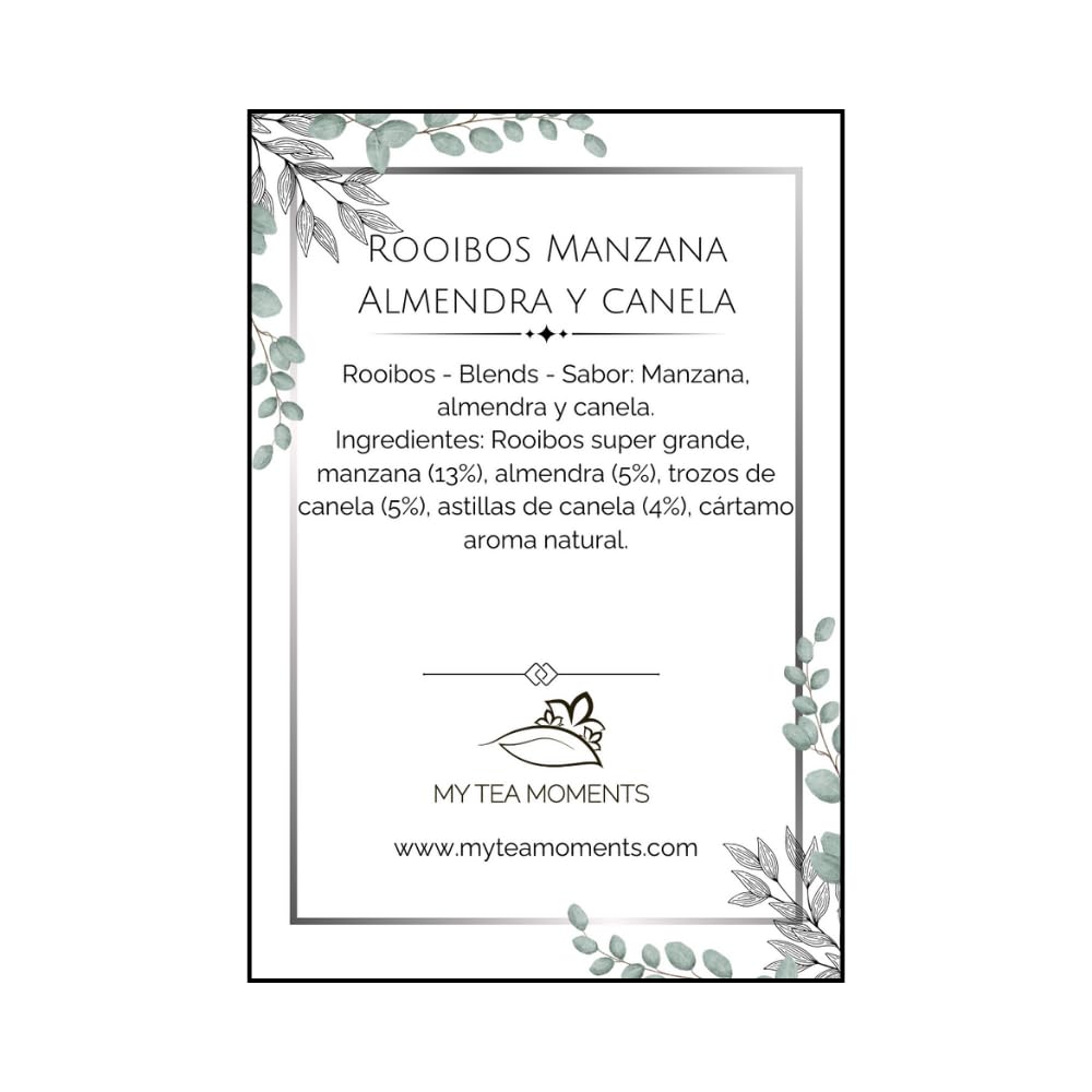Rooibos de Manzana, Almendra y Canela a Granel 100 Gramos - My Tea Moments - Cultivo Sostenible - Ingredientes Naturales: Almendra, Canela, Cártamo, Manzana.