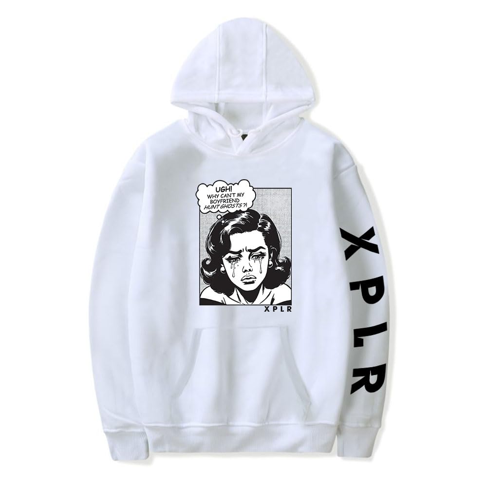 XPLR Hoodie Boyfriend Merch Men/Women Unisex Long Sleeve Sweatshirt Pullover Hooded Streetwear (White,Large)