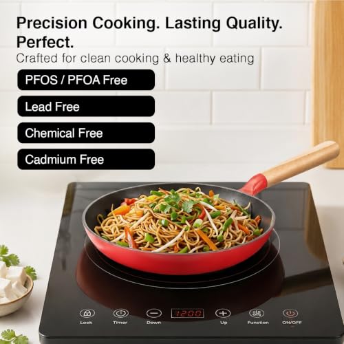 Image of Prestige Castlite Enamel Coated Cast Iron Fry Pan 24cm /1.4L | Lightweight, High Heat Retention | Gas & Induction Compatible | Low-Oil Cooking | Stay-Cool Wooden Handle | Easy Clean | 15Y Warranty