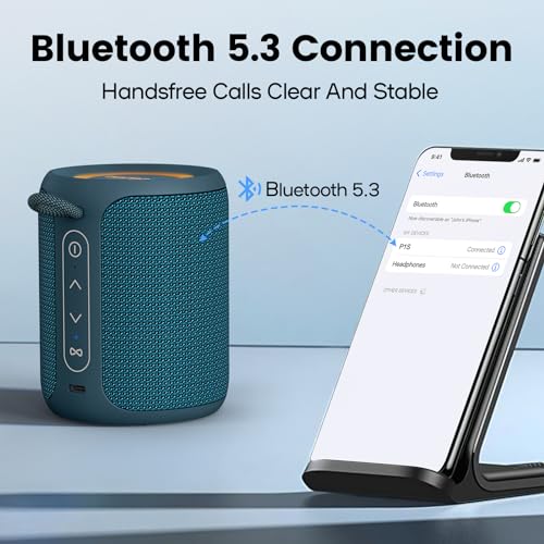 Image of Deeyaple Portable Bluetooth Speaker, IP67 Waterproof Mini Bluetooth Speaker Wireless V5.3 with Stereo Sound,All Day,TWS Pairing,LED Light,Gift for him /her (Blue)