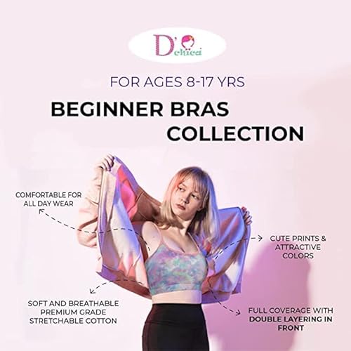 D'chica Cotton Girls Crop Cami Bralette Training Bras With Adjustable Straps & Single Front Layering For Teens - Pack Of 5 #TOP2