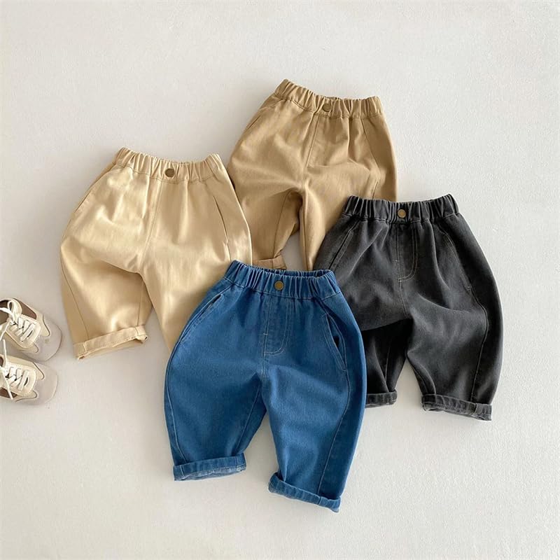 Kids Solid Denim Pants Boys Girls Vintage Casual Loose Trousers2
