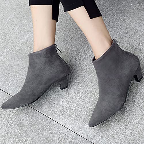 UniqueStride Womens Kitten Heels Ankle Boots Faux Suede Pointed Toe Booties Back Zipper Short Boots3