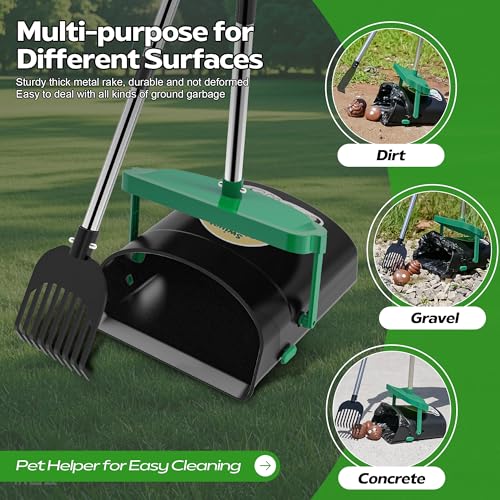 Image of UPSKY 33.4 inch Dog Pooper Scooper Swivel Bin & Rake Kit with 100 Waste Bags | Long Handle Heavy Duty Pet Poop, Stainless Steel, Easy to Install, Odor-proof Lid for All Dog Sizes-Yard /Lawn /Outdoor Use
