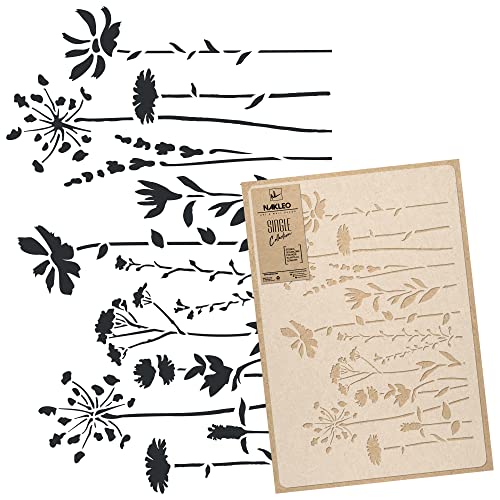 NAKLEO Pochoir de Fleurs pour Peinture Murale Grand Format 43x64cm, Modèle en Plastique et Réutilisable, Prairie Fleur Floral Nature, DIY Bricolage Artisanat...