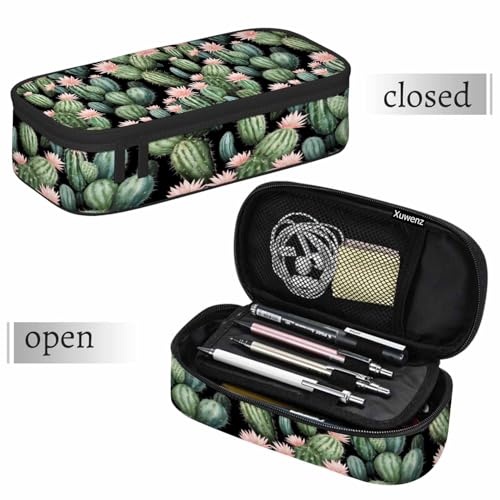 Image of Vintage Cactus Pencil Holder Bag Cute Pink Flower Spikes Summer Pencil Case College Office School for Teens Boy Girl