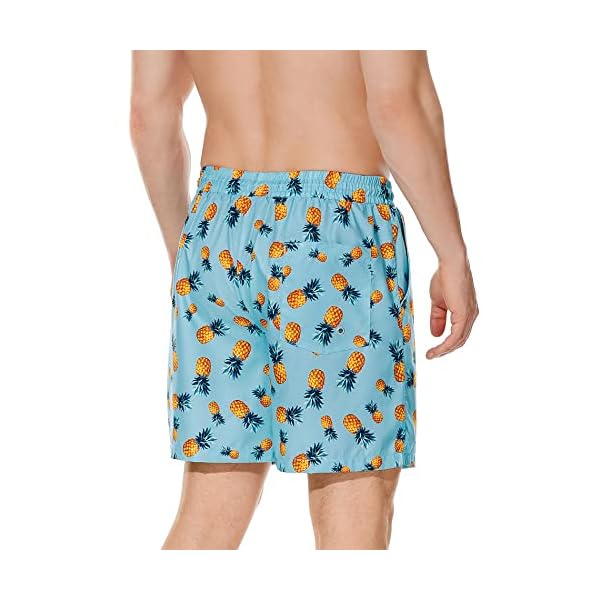 Men Swim Shorts with Compression Liner Mens Bathing Suit Mens Swim Trunks Ligh Blue Pineapple M - Image 4