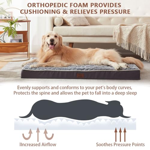 Hboemde Orthopedic Dog Beds for Large Size Dog,Pet Sofa Mat with Removable Waterproof Cover,Egg Foam Crate Pet Bed with Nonskid Bottom-36.0" L x 27.0" W x 3.0" Th - Image 4