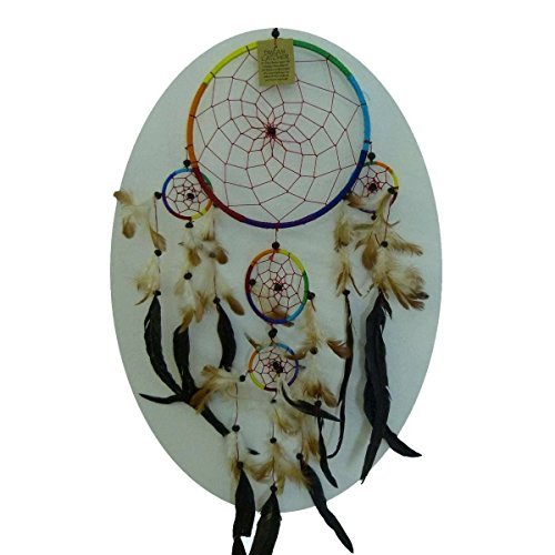 Simandra Indien Dream Catcher Attrape-rêves capteur de rêves en Plumes Cadeau Tenture Murale décoration, Dreamcatcher Fait à la Main 21 cm (Rainbow)