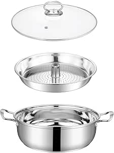 Bonnlo 36QT Stainless Steel Turkey Fryer Pot – With Steamer Basket, Lid & Hook For Seafood Boils, Outdoor Cooking