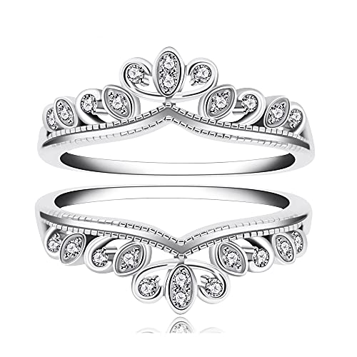 Uloveido 925 Sterling Silver Princess Crown Tiara Filigree Ring Guard Enhancer 2pcs Stack Rings Set for Women