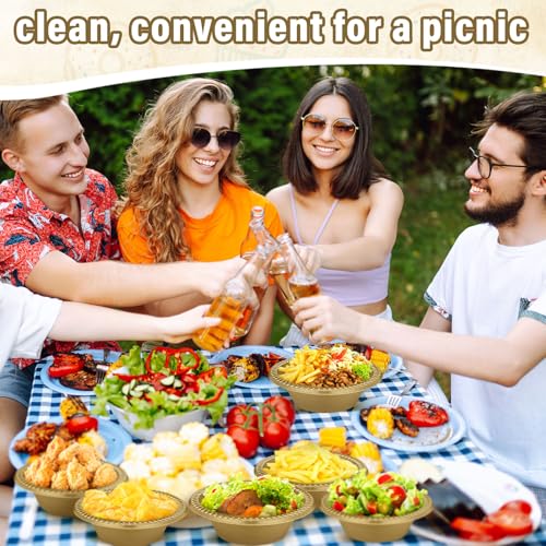 Image of Lallisa 100 Pcs 12oz Gold Disposable Plastic Bowls Party | Dessert Cups for Ice Cream Salad Soup, Serving Bowls Picnic, Colored Party Supplies, Food Safe Sturdy