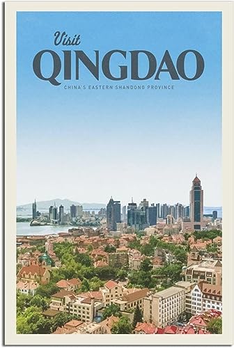 Lienzo póster vintage de China: pintura mural de Qingdao de 50x75cm para decoración de interiores