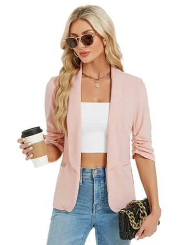 KOJOOIN Damen Blazer Casual Elegant Blazerjacke Open Front Business Blazer Jacke Aprikose M KOJOOIN Damen Blazer Casual Elegant Blazerjacke Open Front Business Blazer Jacke Aprikose M